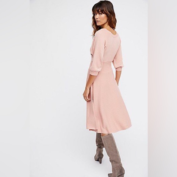 NWT Free People Begin Again Midi Sweater Dress in Peach/Pink/Mink Combo - Small - Picture 2 of 14
